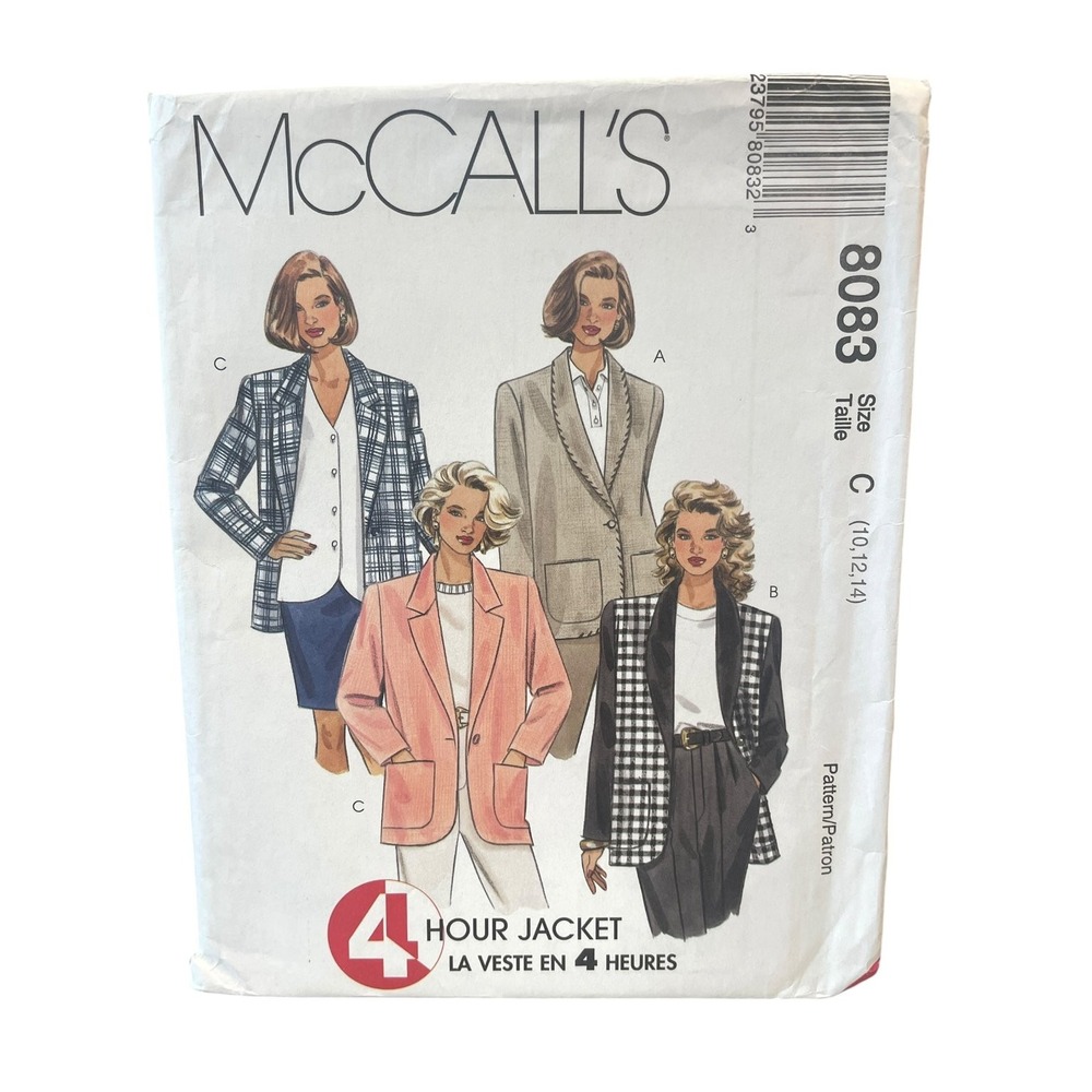 McCall's 8083 Jacket Blazer Sz C (10,12,14) 90s Misses Loose Fit UNCUT